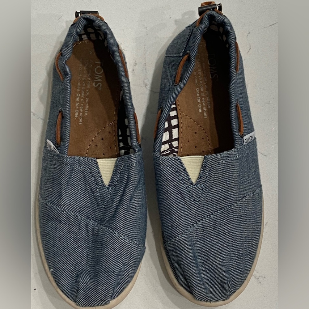 Toms demin blue slip on loafers size 6